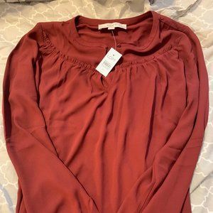 LOFT Split Neck Mixed Media Top XSP BNWT